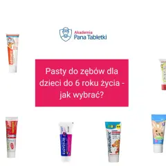 Kolekcja past do zębów dla dzieci, w tym te z fluorem, od różnych marek, jak Elmex, Colgate, Ziaja.