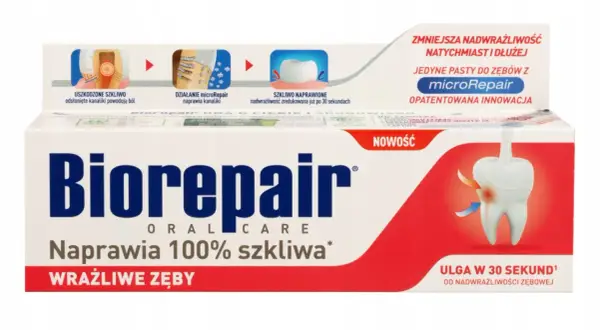 Szukasz pasty do zębów? Biorepair z microRepair naprawia szkliwo, redukując nadwrażliwość. Idealna dla wrażliwych zębów.