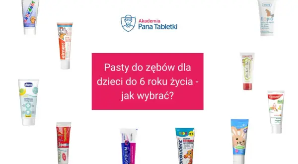 Kolekcja past do zębów dla dzieci, w tym te z fluorem, od różnych marek, jak Elmex, Colgate, Ziaja.