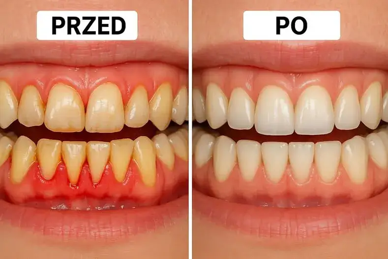 Porównanie zdrowych dziąseł, zapalenia dziąseł i paradontozy