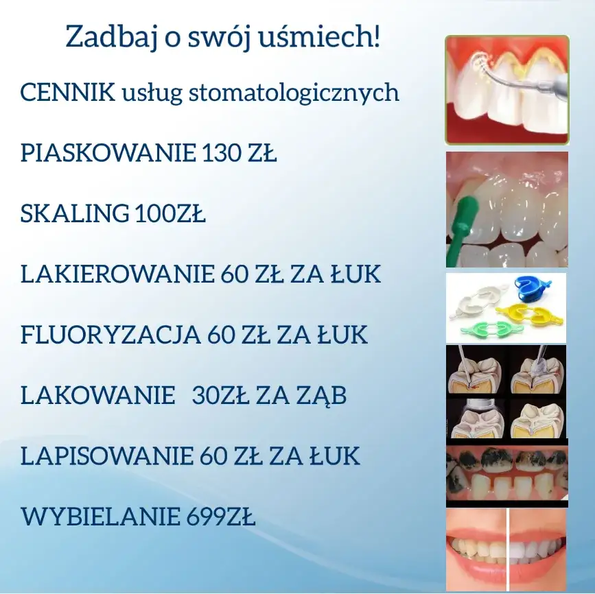 Cennik podstawowych usług stomatologicznych